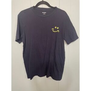 Old Navy Men's Medium Blue Cotton Short Sleeve T Shirt‎ Smiley Face Graphic Tee